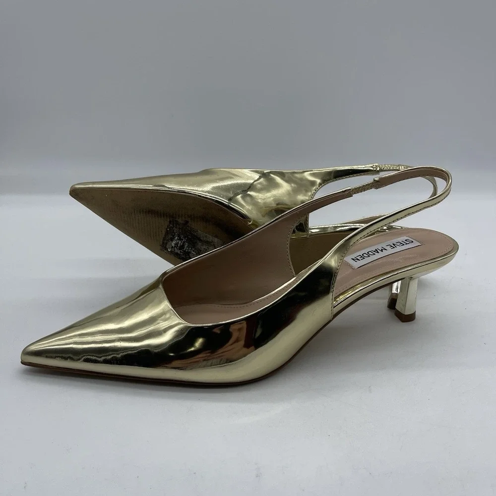 Steve Madden Aliz ALIZIO1S1 Women's Size 9 Slingback Shoes Gold Kitten Heel Pump